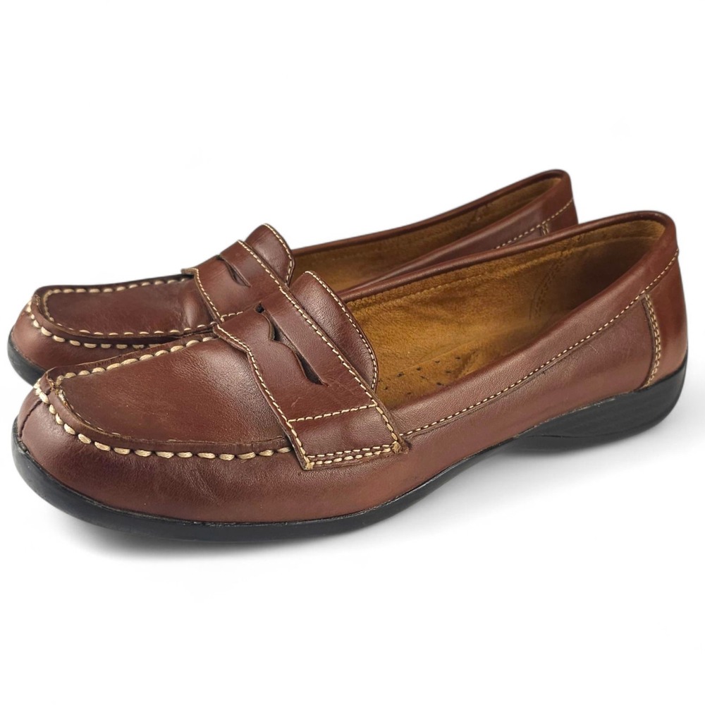 Naturalizer Women Brown Leather Penny Loafers Size 6M Slip On Comfort Driving...